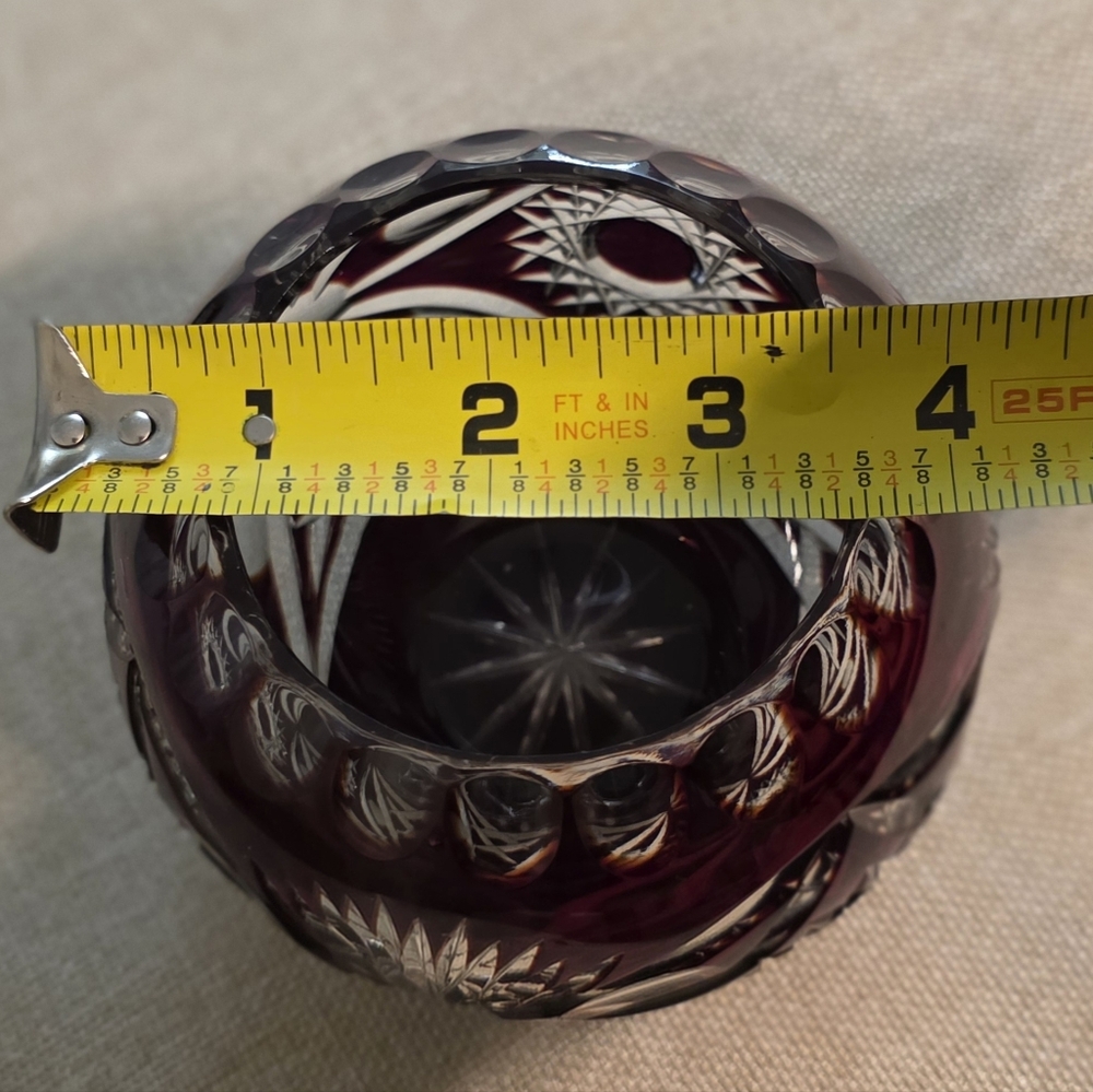 VINTAGE CUT TO CLEAR CRYSTAL RUBY RED CRANBERRY BOWL VASE - Picture 7 of 7